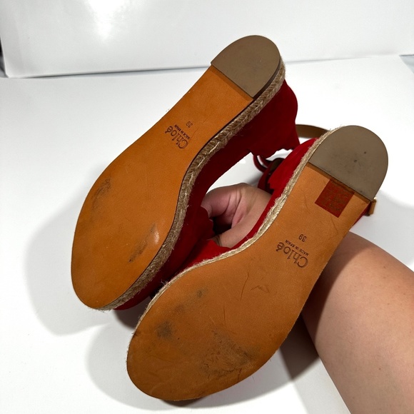 CHLOE [ Womens 39 ]‎ lauren Scalloped Suede Espadillas Platform Shoes in Red - Picture 11 of 15